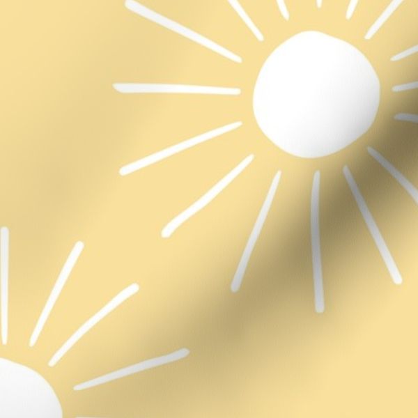 LARGE MODERN SIMPLE HAND-DRAWN SUMMER SUN PRINT-PASTEL LEMON YELLOW+WHITE