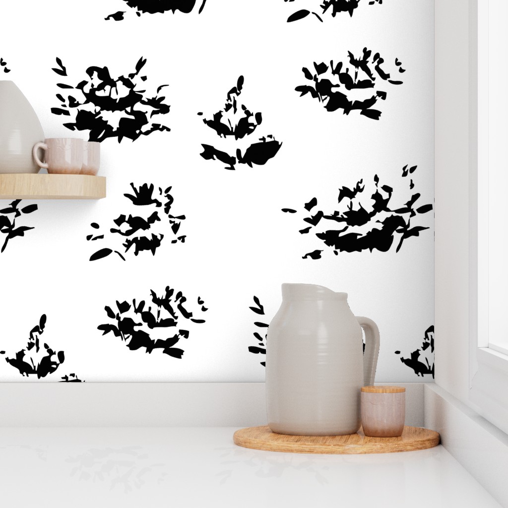 Corner of a kitchen counter with a window and shelf showing Peel and Stick wallpaper on the walls
