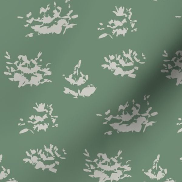 Abstract leaves tossed allover on grreen for graphic upholstery