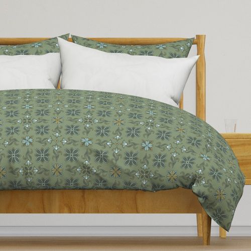 Floral Block Print Folk Garden - artichoke