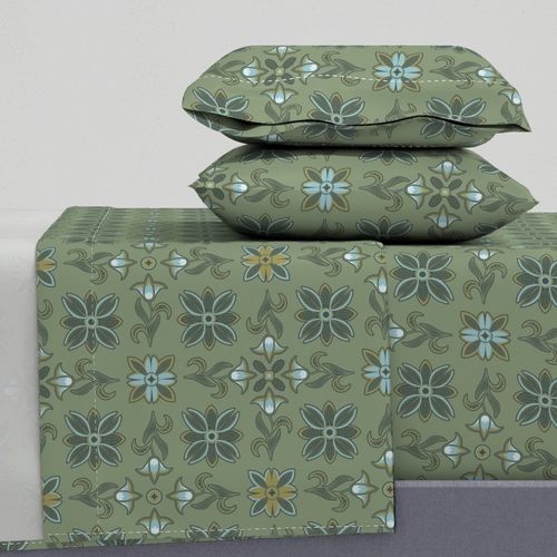 Floral Block Print Folk Garden - artichoke