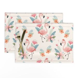 Flamingo and Tropical Flowers - Cute Watercolor Summer Pattern