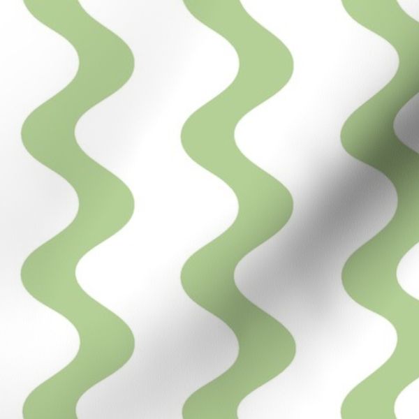 Playful Wiggle Wave Stripes- Sap Green And Pure White - Medium