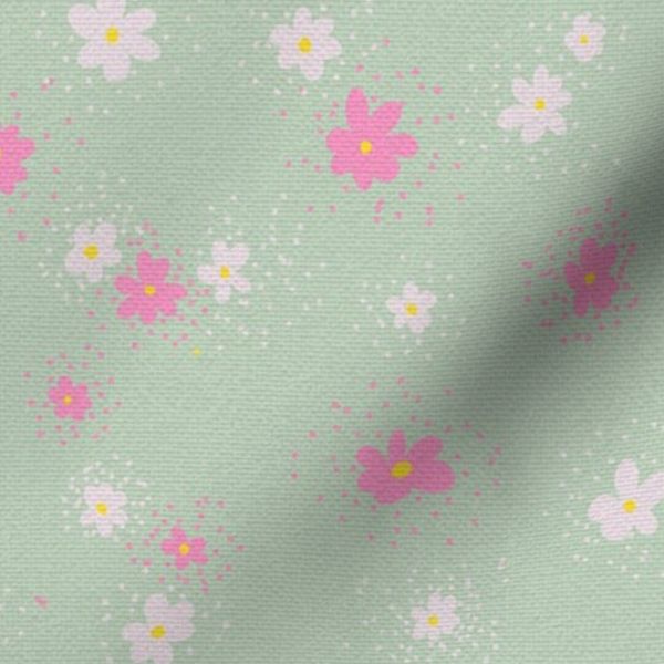 Bright Pretty Pink and White Flowers simple - Soft Sage Green 11x9