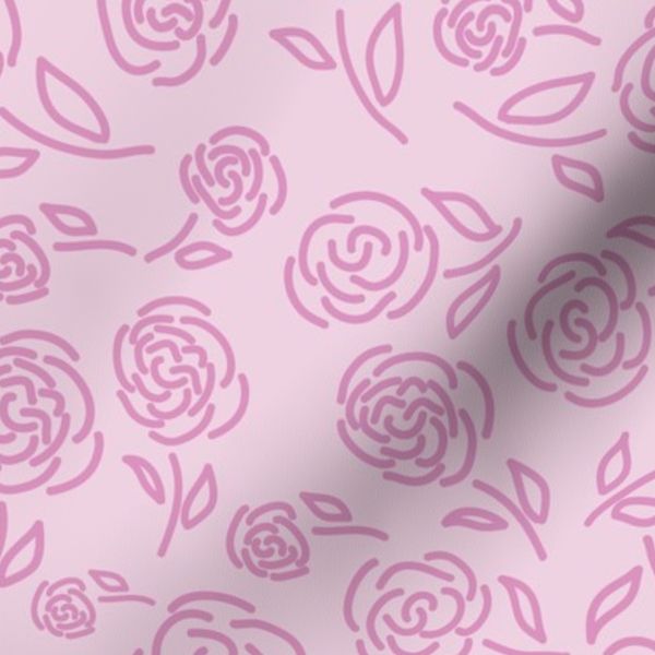 Large Ditsy Abstract Line Art Rose Florals - Raspberry Pink on Pale Magenta