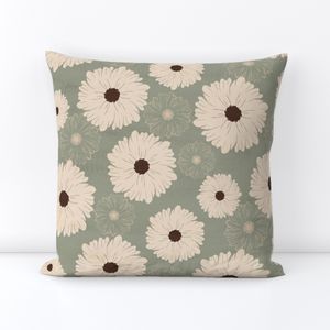 Minimalist Modern Floral Cream Flowers Brown Centers Sage Green - large
