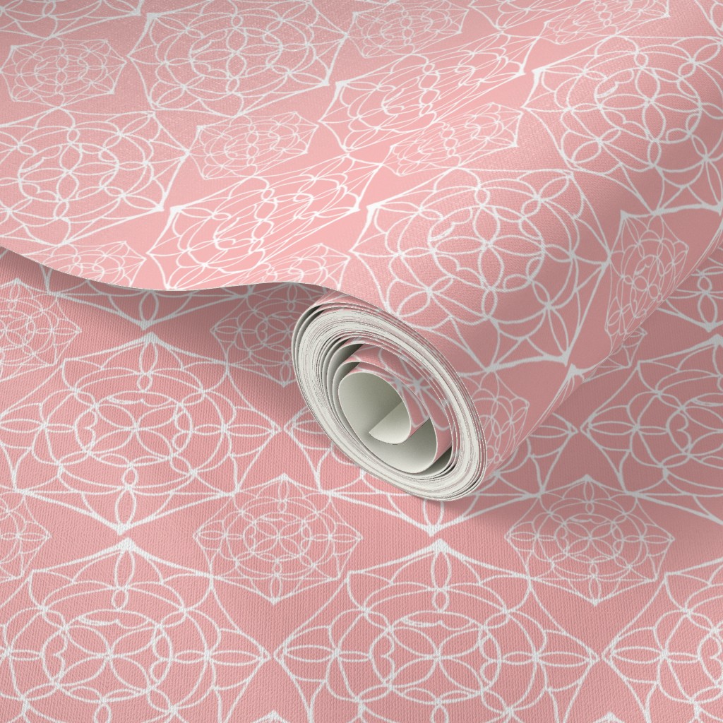 Close up of a Peel and Stick wallpaper roll with a design applied