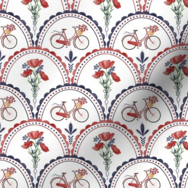 Patriotic Poppies & Bicycle - Red White Blue Floral - 6 Inch