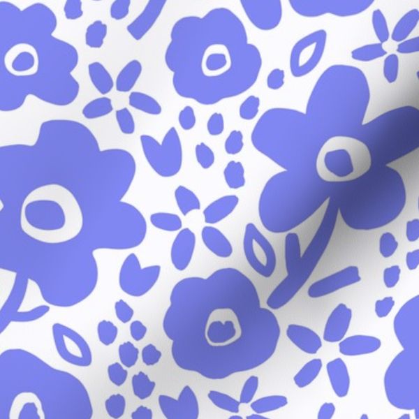Painterly Dense Florals - Bright Medium Blue on Light Blue - M