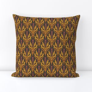MINI - Scalloped Damask Floral Acanthus Foliage in charcoal + ochre