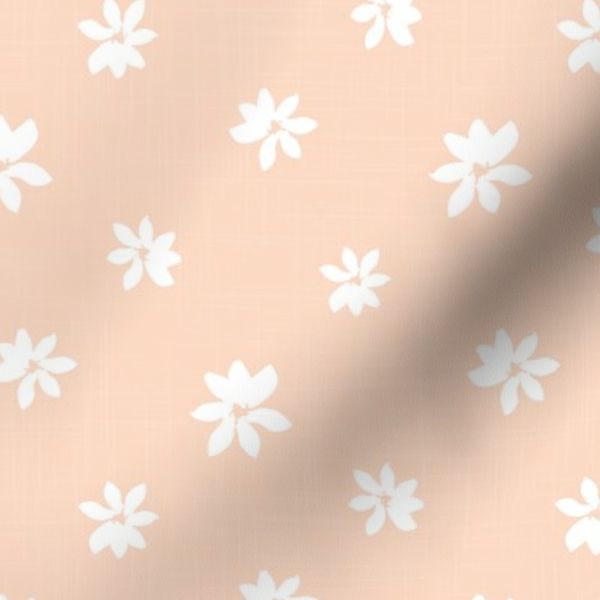Grandmillennial White Daisies - Linen Texture - Cottagecore - Soft Apricot
