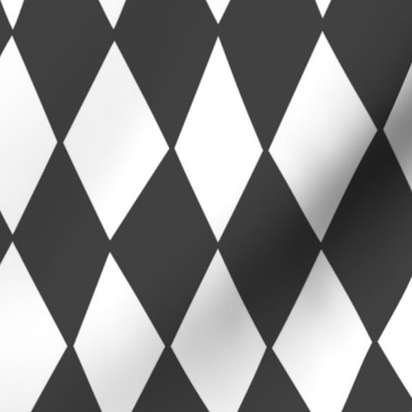 MODERN MONOCHROMATIC HAND DRAWN HARLEQUIN DIAMOND CHECKERBOARD-BLACK+WHITE
