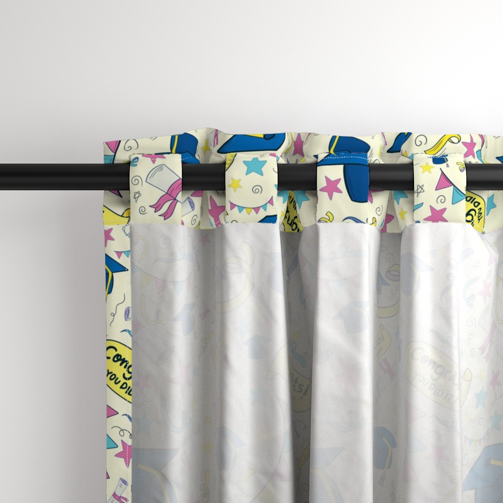 Close up of the back a Curtain panel hanging from a black curtain rod showing the tab hanging option