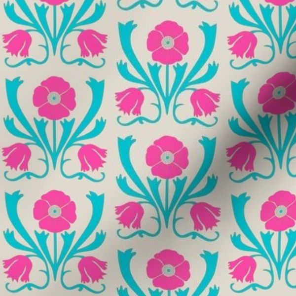 Art Nouveau Vintage Floral - Ornamental Garden Elegance - pink cyan - small