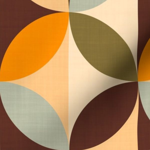 Mid Century Modern Circles in Brown Green Orange for Vintage Interiors