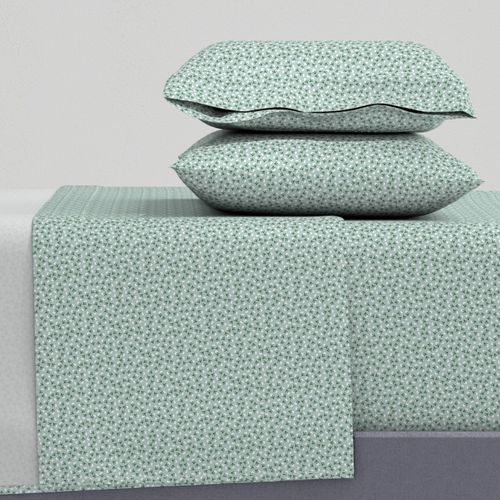 Cute Little White Tossed Stylised Ditsy Daisies on Duck Egg Blue - Small