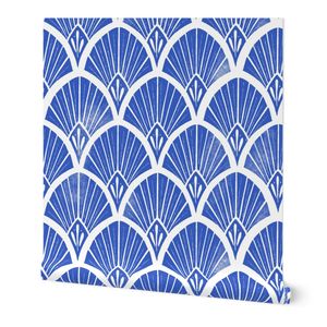 Large - Scallop Art Deco Boho Chic Blockprint - Electric Primary Blue