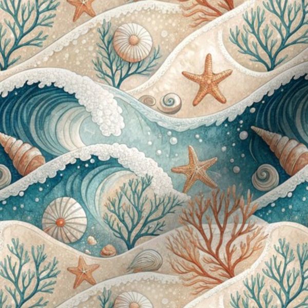 Coastal Seascape Design - Underwater Coral Shell Starfish Pattern Art