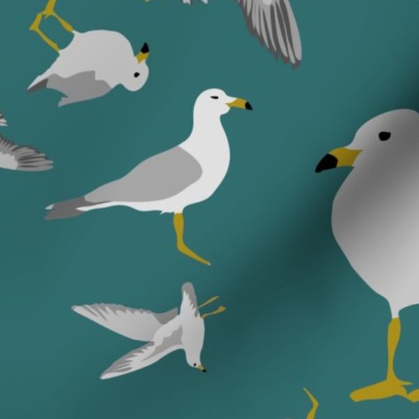 A group of seagulls in tossed design on dark blue background-M