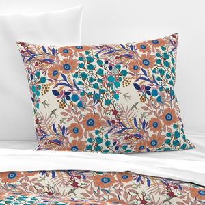 Folk Art Floral Fabric Multicolor Flowers and Leaves with Birds
