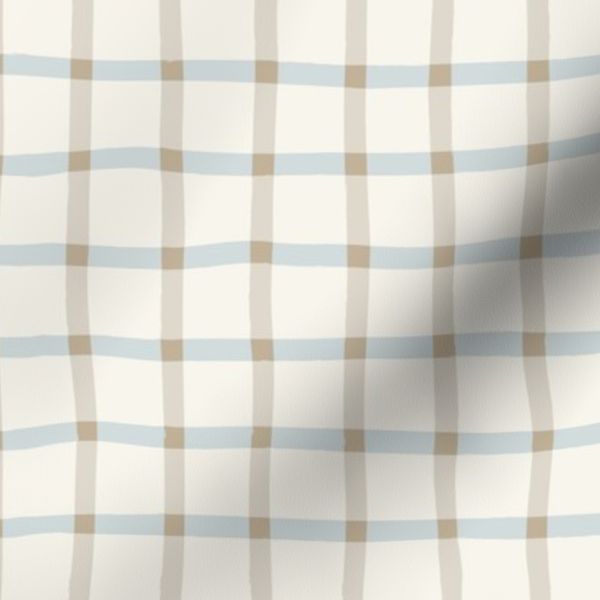 Minimalist Neutral Gingham Grid - Preppy Kids Nursery Check Light Tan Blue