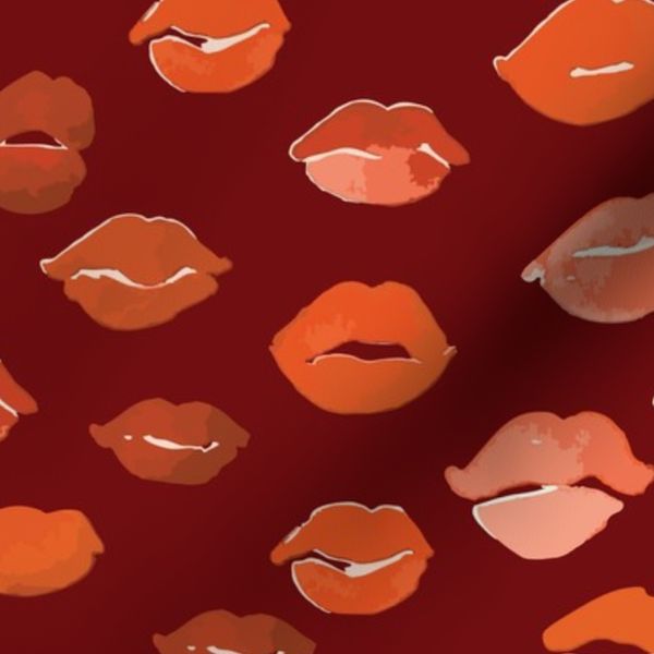 Watercolor Lips in Muted Shades of Orange and Browns on a Deep Rust