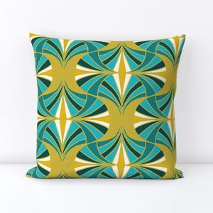 Deep Art Deco Ogee Waves Petrol Teal Turquoise Gold Jazz Luxe
