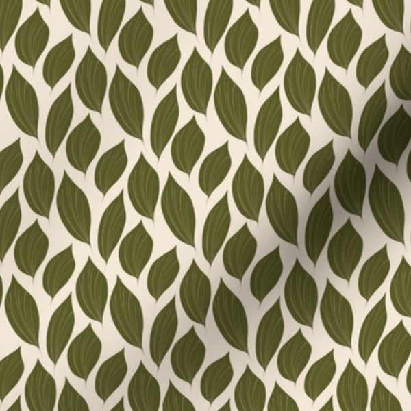 Traceleaf - Botanical Leaf Repeat Pattern in Olive Green on Cream - 4in