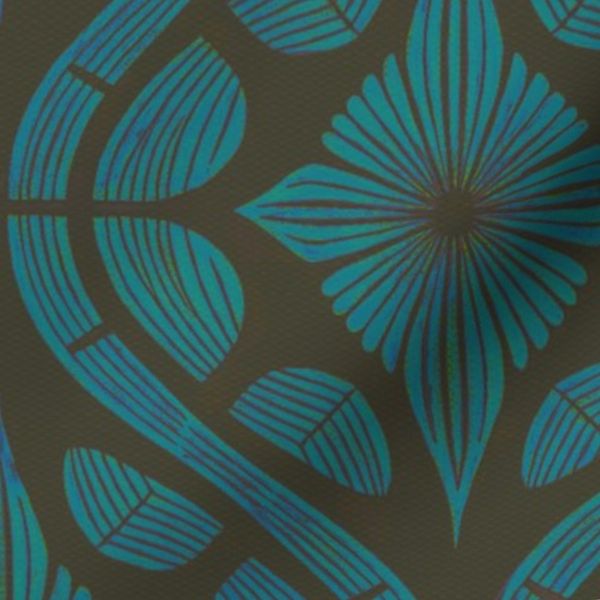 Midnight Tropic Deco Blue Botanical Geometric Pattern