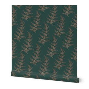 fern leaves - golden tan on ivy green