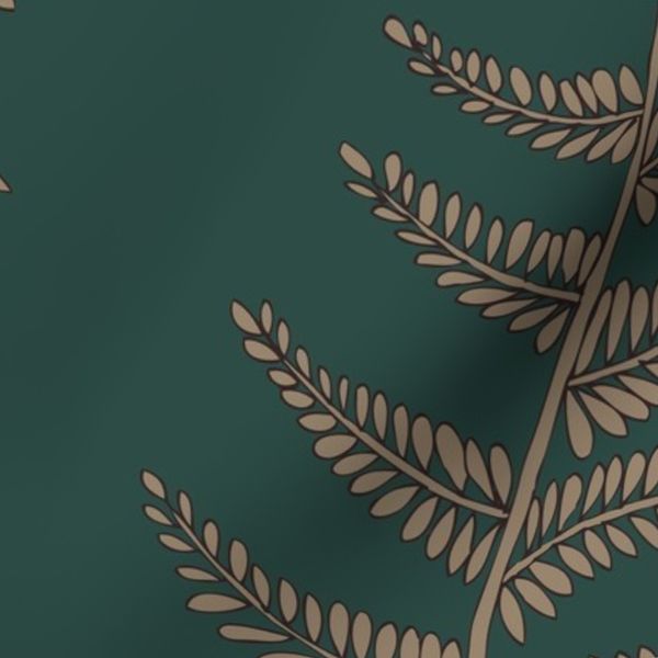 fern leaves - golden tan on ivy green