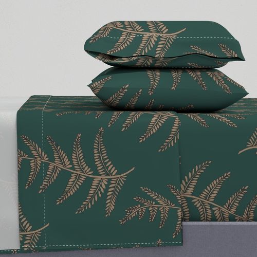 fern leaves - golden tan on ivy green