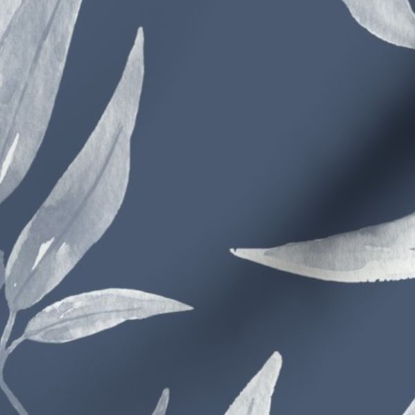 (L) Half Drop Watercolor Eucalyptus in Benjamin Moore Kensington Blue