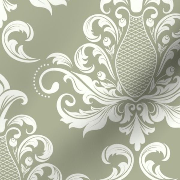 Heritage Revival Victorian Damask in Green