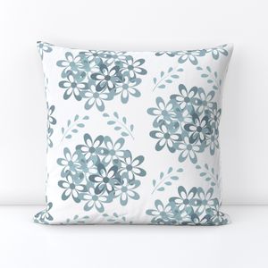 Steel grey daisy-like flowers with delicate leafy branches seamless pattern