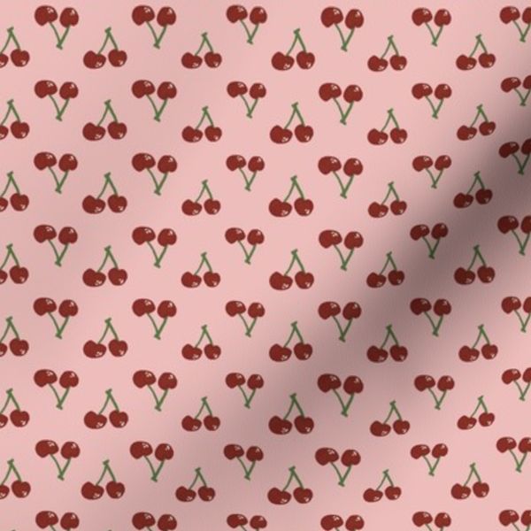 Dainty sweet hand drawn red cherries with lovely pink girly feminine design