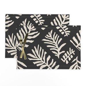 M - Geometric abstract tropical Palm Leaves. Ivory Lace on Inkwell black