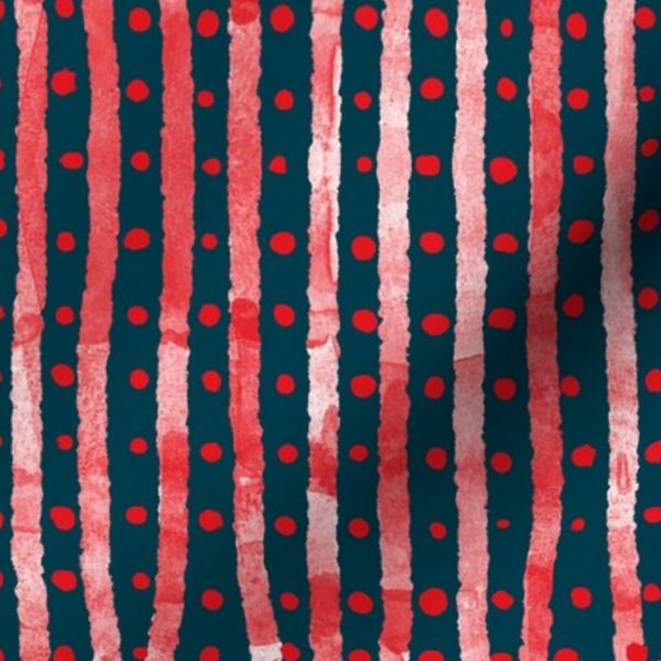 Tomato Red Geometric Watercolor Stripes and Spots Teal Small