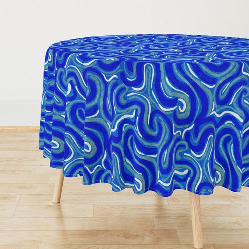 Deep Blue Ripple Contours Hand Painted Swirls