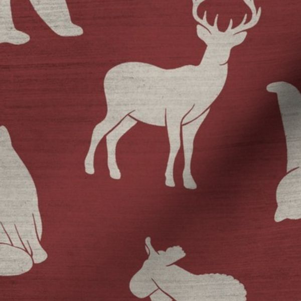 (L) Woodland Christmas Animal Silhouettes - Rustic Holiday - Cranberry Red
