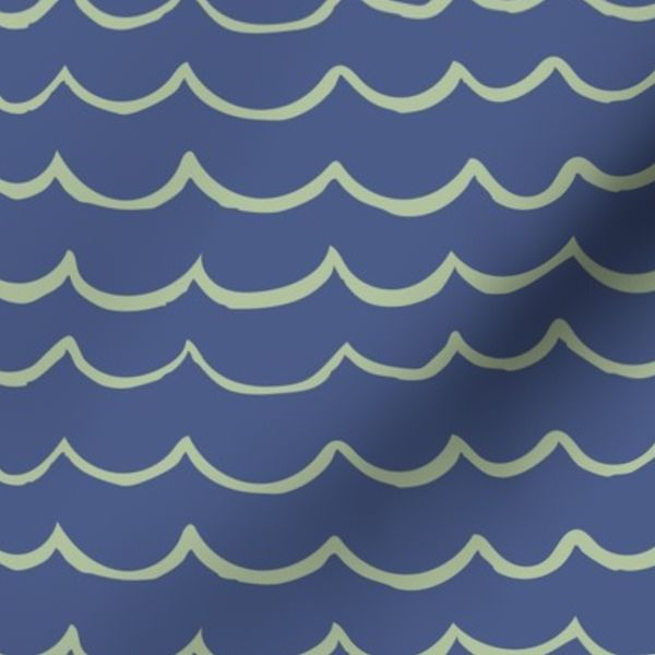 Ocean Wave Doodles Playful Ink for Kids & Nursery Decor - Navy/Green