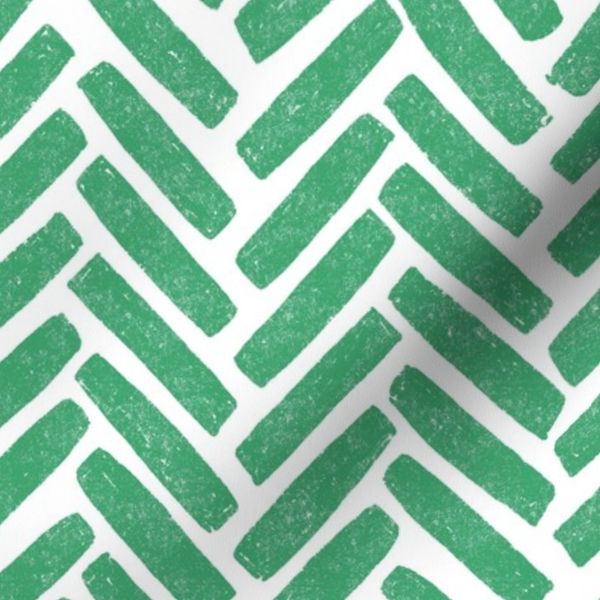 Classic Chevron Herringbone Geometric Blockprint - Grass Green on White