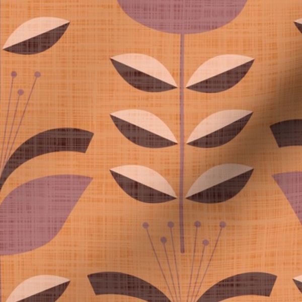 Retro Garden Bloom Muted Ochre Mauve Brown Vintage-inspired Abstract Floral