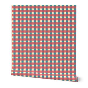 Hand-Drawn Wavy Gingham Plaid in Soft Red Teal Blue & Cream (Medium Scale)