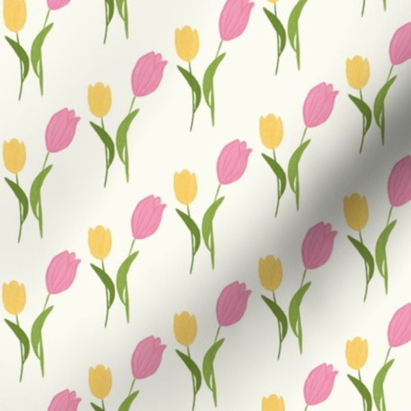 Tulips in pink and yellow - simple minimal - light cream background small