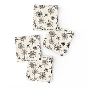 Spider web and spiders for halloween costumes and deco black on ecru - m