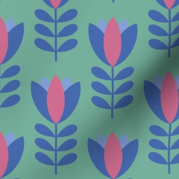 Solid Pink Floral Buds on Green