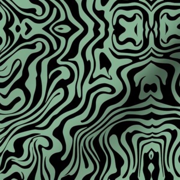 psychedelic ripples waves swirls black and sage green
