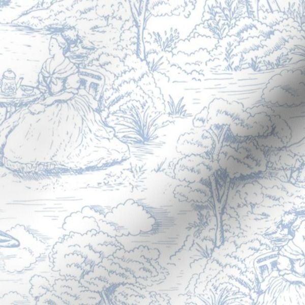 hand-drawn funny Cryptid Toile de jouy bigfoot French alien Powder Blue