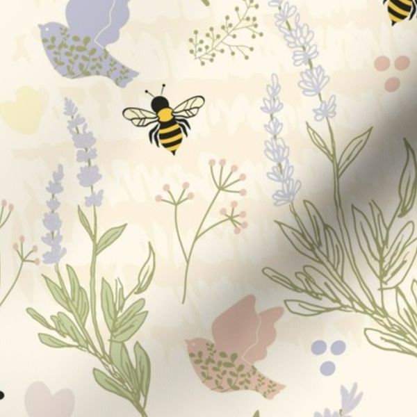 Bees and Moths and Birds Wild Grass and Flowers Large scale